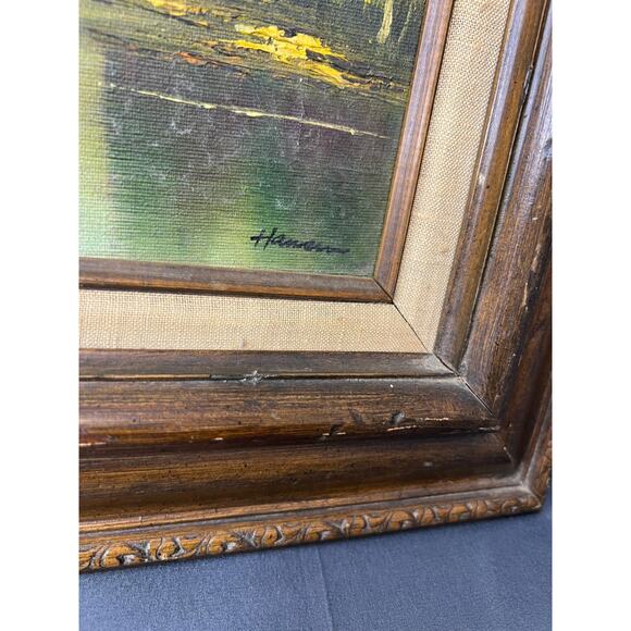 Original Signed R. Hansen Oil Painting 36x24 Framed  Vintage Oil Painting Signed By Hanson - Mountain Landscape Scene